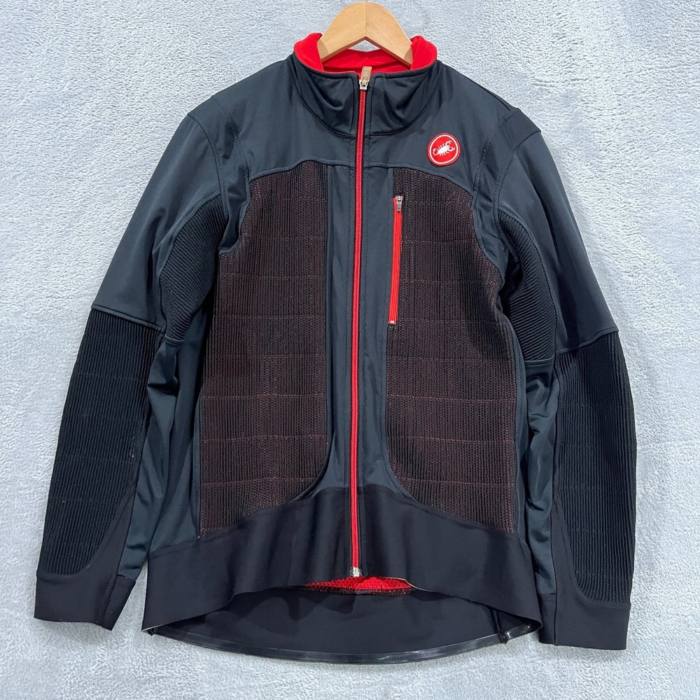 Castelli Cycling Jacket Mens‎ L Slim Full Zip Black Red Full Zip Long Sleeve